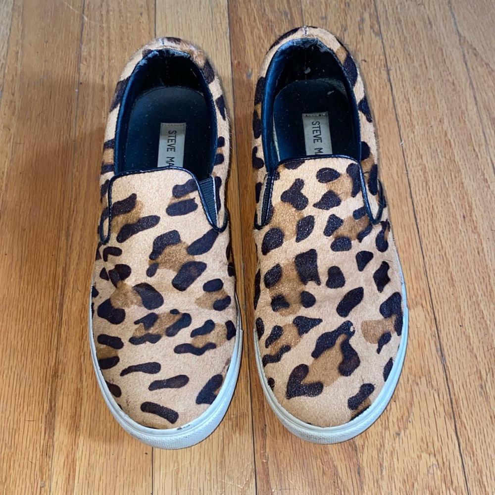 Steve Madden Ecentric Leopard Fur Leather Slide Sneakers